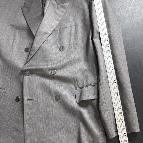 Custom Tailored Mens Gray Striped Double Breasted 44L 36W Two Piece Suit Blazer - Picture 6 of 12